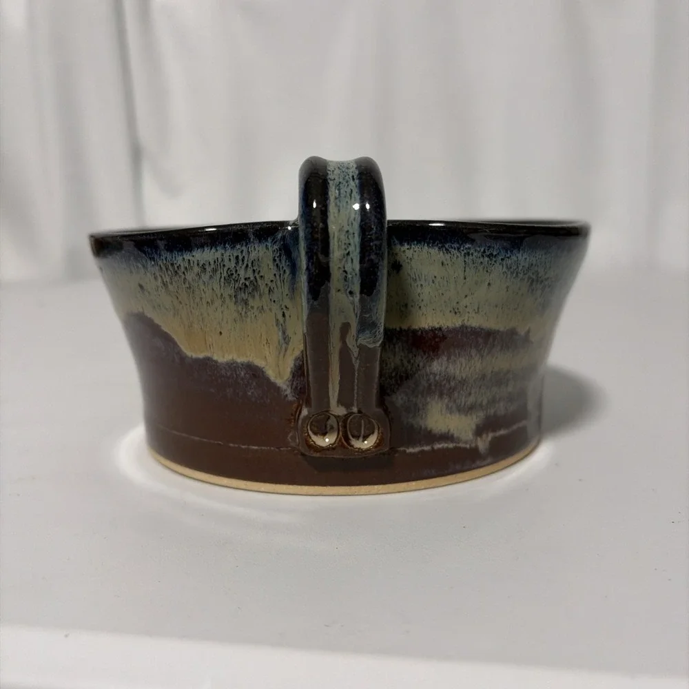 Ceramic Pottery Apple Baker Dish Drip Glaze Round Bowl Multicolor USA Made